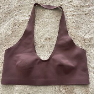 Free People Seamless Deep V Halter Bralette in Mauve